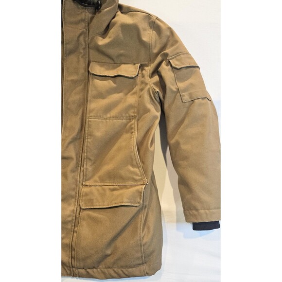 H&M Mens Parka Jacket XL Hooded Winter Coat Brown Faux Fur Lined Heavy Warm - Picture 5 of 13